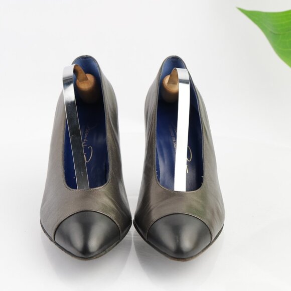 Vintage Oscar de la Renta Womens Pump Size 7.5 Bronze Leather Cone Heel Shoes - Picture 2 of 15